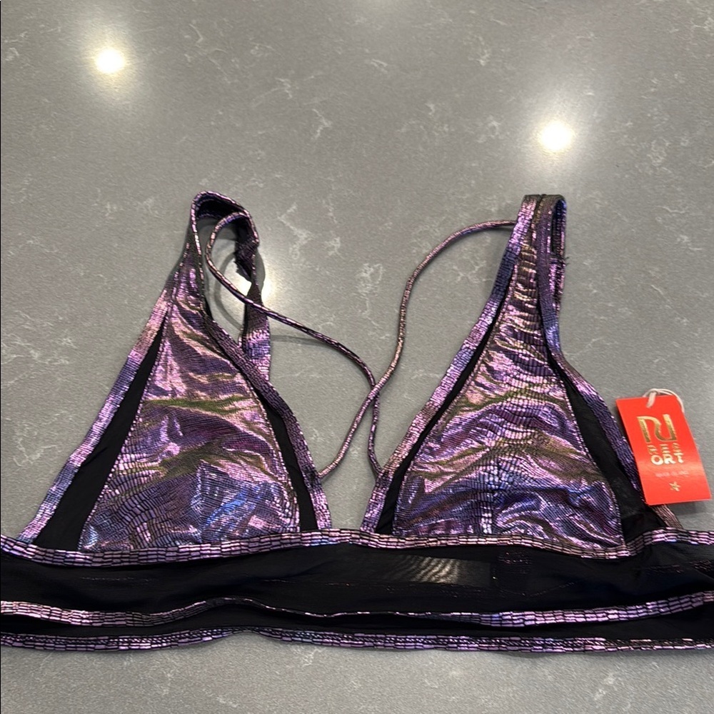 River Island Purple Metallic Bikini Top